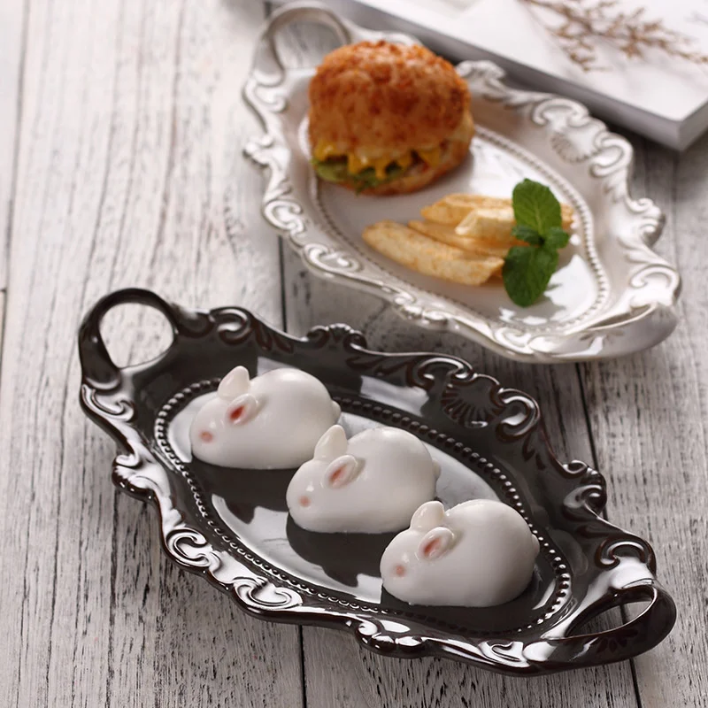 Embossed Ceramic Dinner Plates Steak Plate Wedding Storage Serving Tray Restaurant Tableware