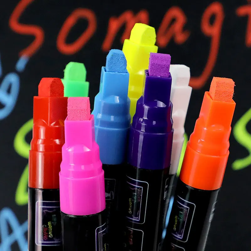 Cartoon Color Fluorescent Board Flat Head Erasable Blackboard Graffiti Liquid Chalk Fluorescent Pen