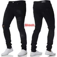 Jean brodé blanc pour hommes, en coton, extensible, déchiré, Slim, haute qualité, Hip Hop, trou noir, Slim Fit, pantalon en Denim surdimensionné, nouvelle collection 5
