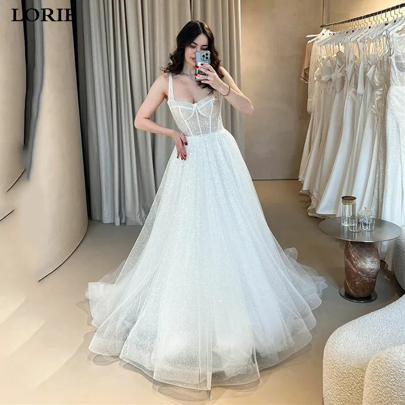 

LORIE A-Line Shiny Evening Dress Sweetheart Glitter Tulle Wedding Dress Spaghetti Strap Prom Gowns Bride Formal Party Dress