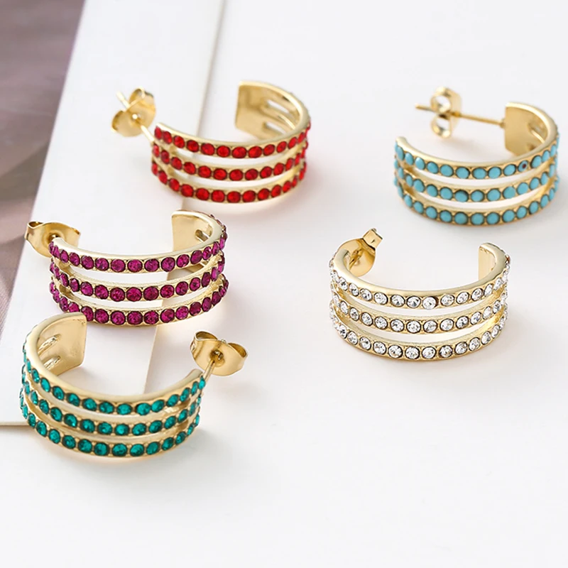 Multilayer Diamond Inlaid C shaped Stud Earrings Earrings for Women