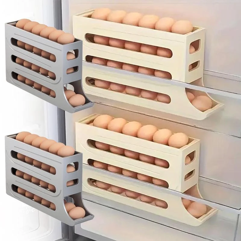 

1pc 4 Layer Egg Storage Box Egg Container Holder for Refrigerator Automatic Rolling Egg Box Organizer Bin Tray Rack