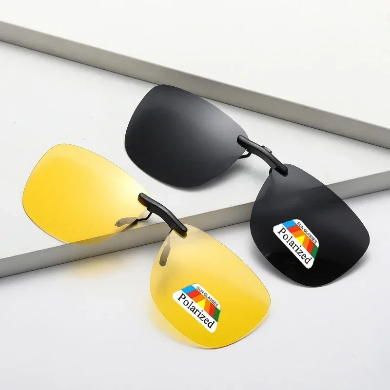 Square Clip on Sunglasses Women Polarized Black Lens UV400 Night Vision Driving Men Goggles Clips Anti Glare Vintage Glasses 2