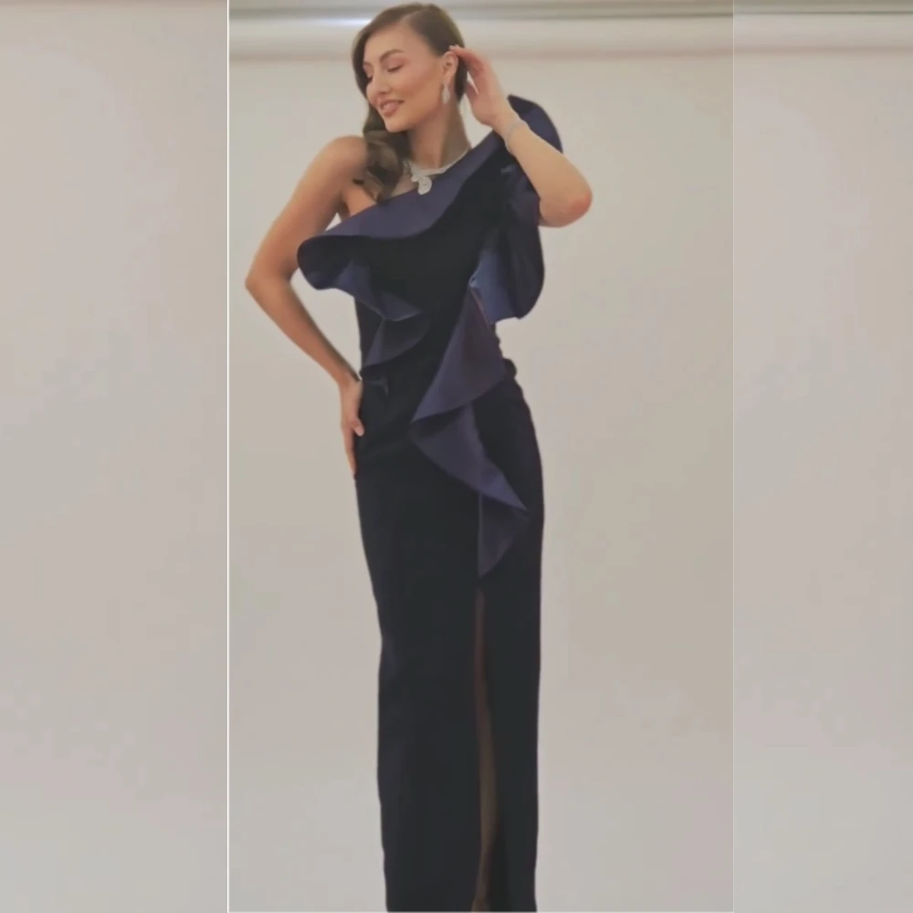 Sparkle Exquisite High Quality Jersey Ruffle Homecoming Sheath One-shoulder Bespoke Occasion Gown Midi Dresses