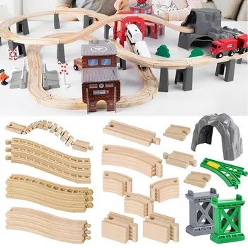 Wooden Train Track Accessories Toys Train Railway Beech Wood Tracks Toys Fit for All Brands Trains for Children Birthday Gifts