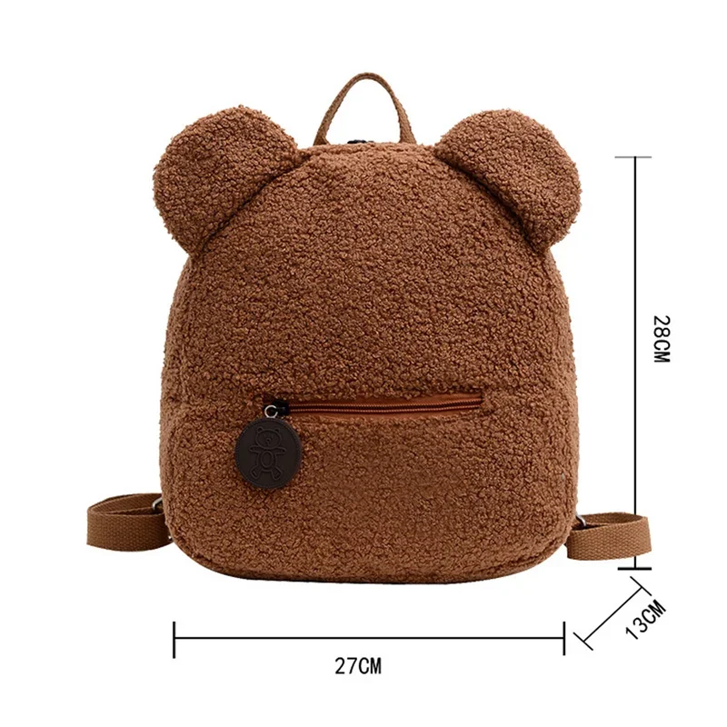 Cute Bear Ear Fleece Kids Girls Backpack Image 1
