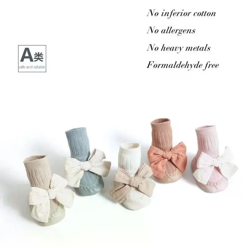 Baby Socks Autumn Winter Baby Girls Newborn Bowknot Anti-Slip Soft Cotton Floor Socks