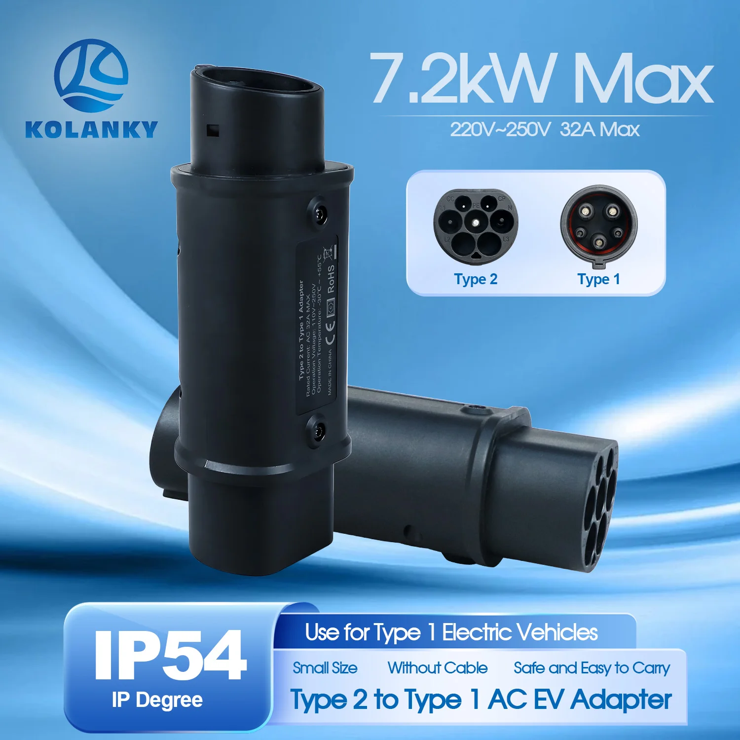 Kolanky 32 A 7,2 kW Typ 2 auf Typ 1 Adapter Typ 1 auf Typ 2 Konventor Typ 2 auf GBT-Adapter zum Aufladen von Elektrofahrzeugen