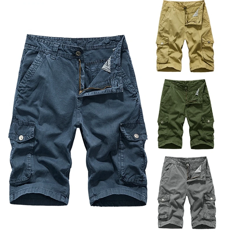 

Summer Casual Loose Cargo Shorts Men Multi Pocket Solid 100% Cotton Shorts Mens Fashion Street Military Tactical Short 30-38
