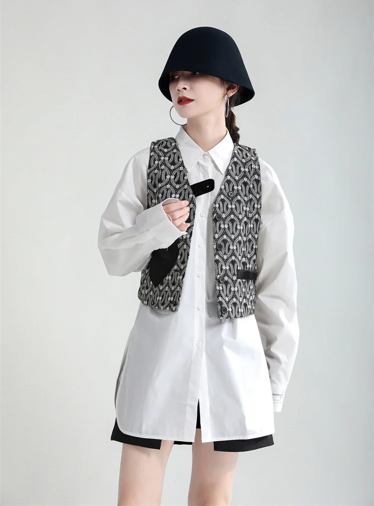 RSC Women Loose Fit Design Print Wild Elegant Sleeveless V-collar Vest Office Lady Style Fashion Tide Spring Summer 2022 RS0208 long down coat