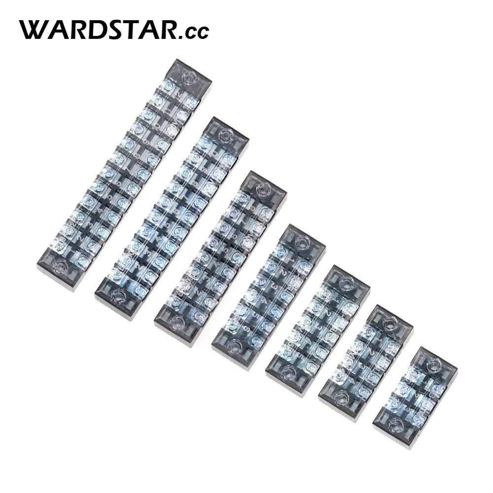 3/4/5/6/8/10/12 Positions 600V 15A Dual Rows Covered Barrier Screw Terminal Block Strip wire connectors din rail terminal block
