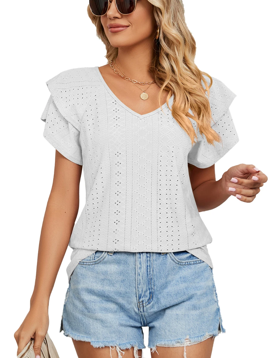 

Women Short Sleeve V Neck Solid T Shirt Tops