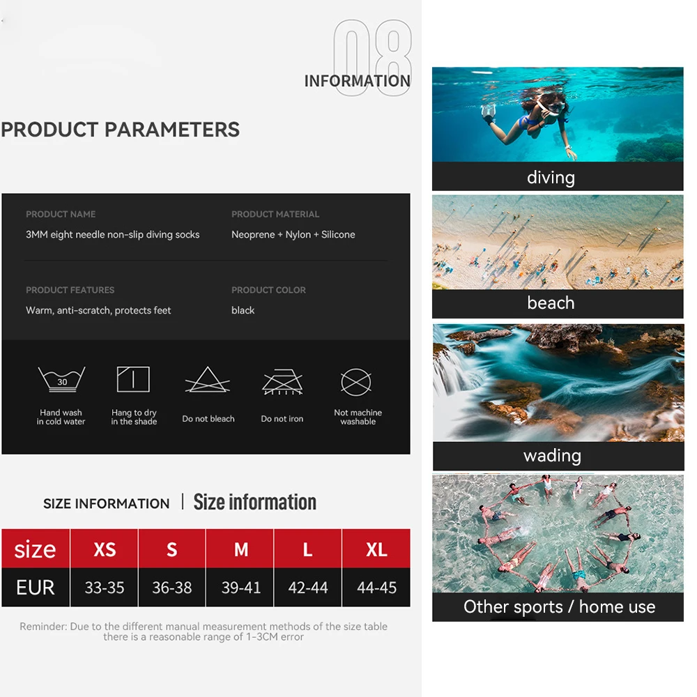 Diving Socks 3MM Neoprene Non-slip Warm Wear-resistant Winter Swimming Socks Thickened Cold-proof Surfing Snorkeling Equipment neoprene water booties