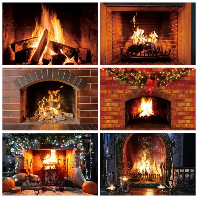 Christmas Backdrop Pictures for Home Decoration Fireplace Fire Winter Wall Art Posters and Print Canvas Painting Room Decoration