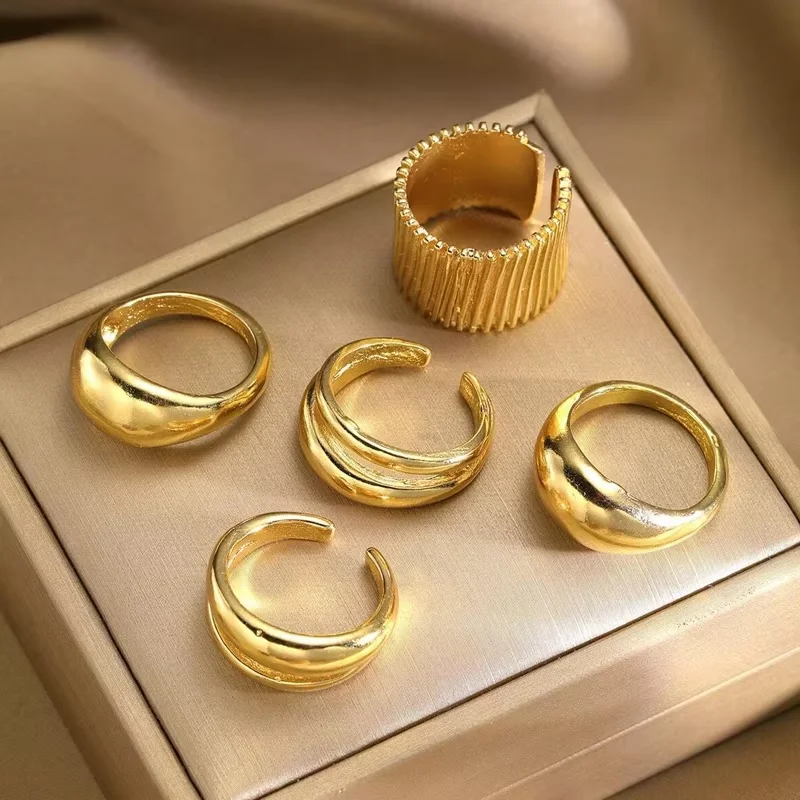 Fashion Exaggerated Irregular Rings Set For Women Vintage Minimalist Ripple Asymmetrical Finger Ring Trendy Jewelry Gifts 2025