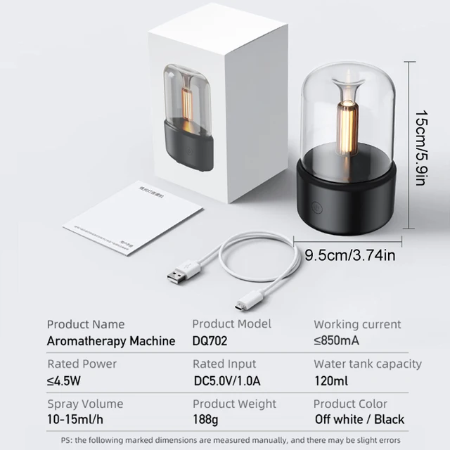 120 Ml Hordozható Gyertyafény Aroma Diffúzor Usb Elektromos Otthoni Levegő Párásító Hűvös Köd Készítő Illóolajok Led Éjszakai Fény - Image 6