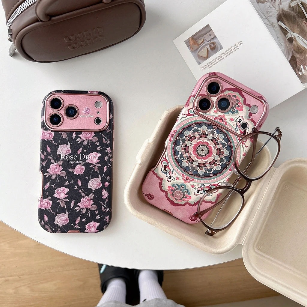 Vintage Rose Totem Lace Design Shockproof Phone Case with Camera Lens Protection