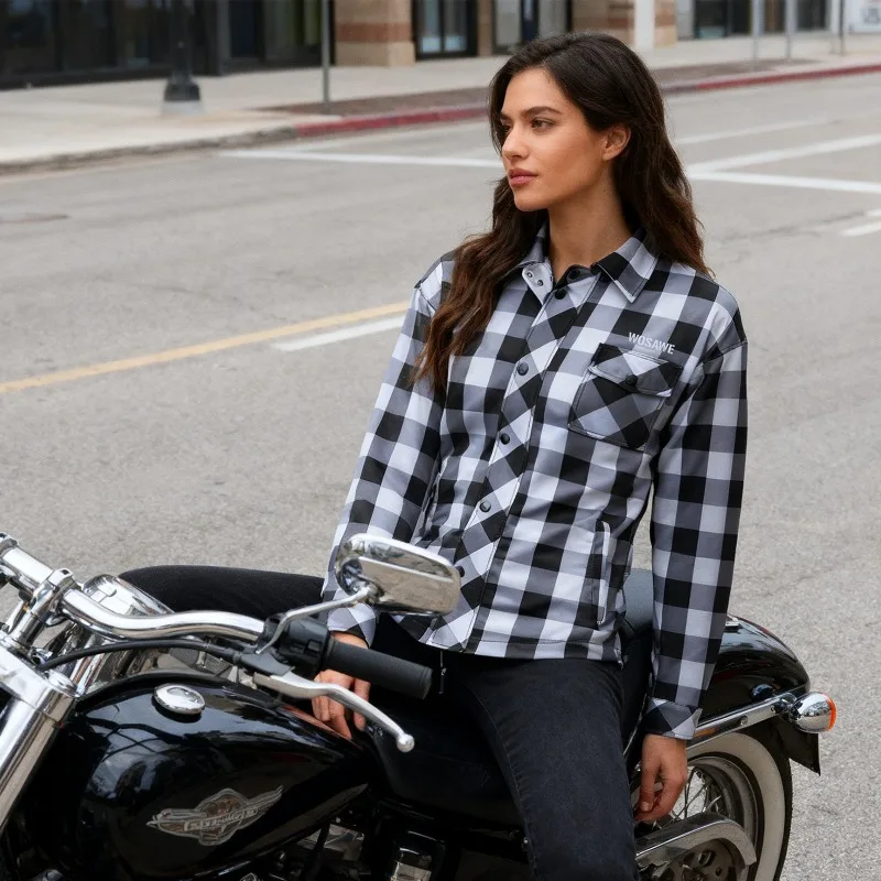 WOSAWE 겨울용 오토바이 재킷 남성 캐주얼 레트로 가을 따뜻한 오토바이 체크 셔츠 모토 라이딩 슈트 CE 보호 장비