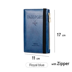 RFID Blocker Passport Holder & Travel Wallet - Slim, Multi-Function Card Holder (Zipper Blue)