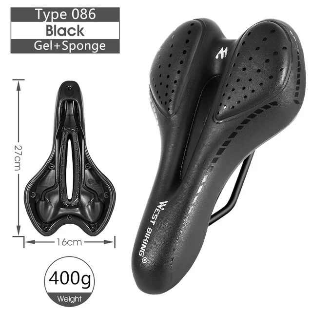 WEST BIKING Bike Saddle MTB Mountain Road Bike Seat PU Leather Gel Filled Cycling Cushion Comfortable Shockproof Bicycle Saddle 086 Black White