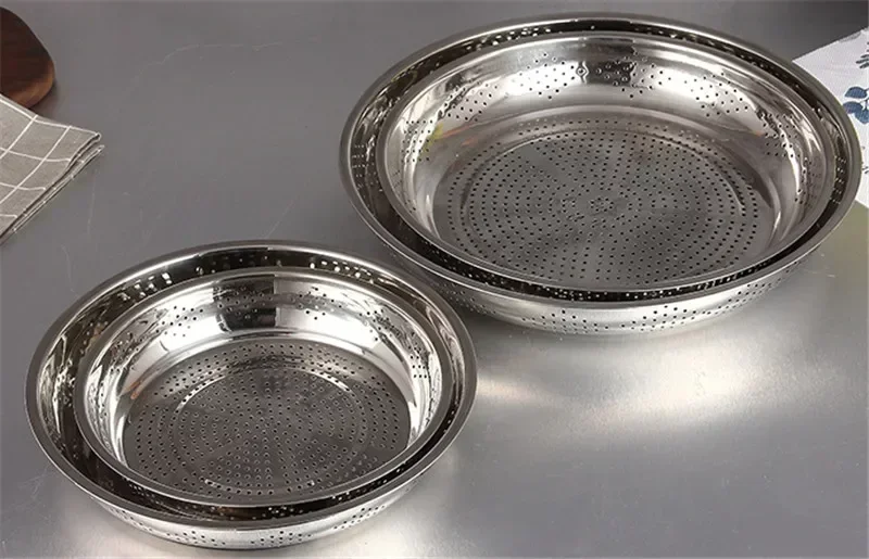 Mesh Hole Dinner Plates Thickened Stainless Steel Leak Colander Plate Round Hole Tray Large Steamer Rice Bean Mesh Filter Plates Stainless Steel Plates