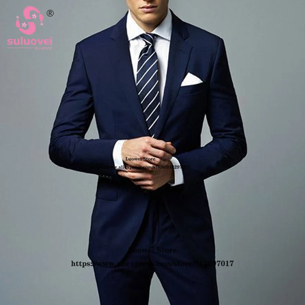 ClassicNavyBlueSuitsForMenSlimFit2PieceJacketPantsSet