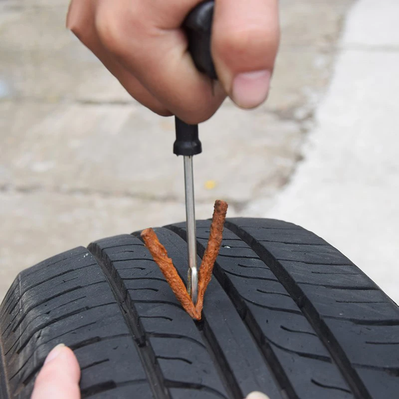 Juego de herramientas de reparación de neumáticos de coche con pegamento,  rayas de goma para pinchazos de neumáticos de coche y motocicleta, Kit de  reparación rápida sin cámara - AliExpress