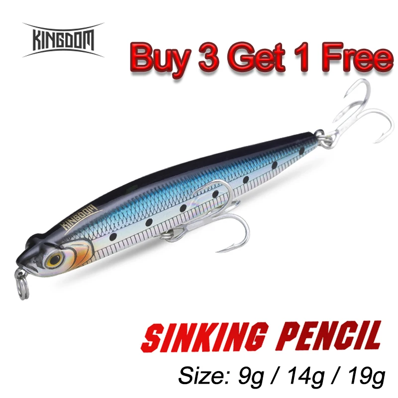 Kingdom Sinking Pencil Fishing Lures Wobblers Sea Bass Hard Baits Fishing  Accessories Jerkbait Good Action 9g 14g 19g