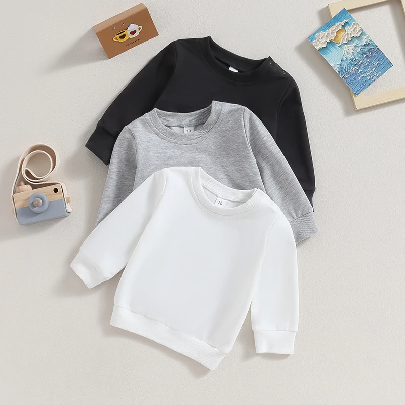 Toddler Baby Boy Girl Sweatshirt Clothes Crewneck Solid Color Long Sleeve Pullover Tracksuit Tops Fall Winter Kids Outfit 0 3T