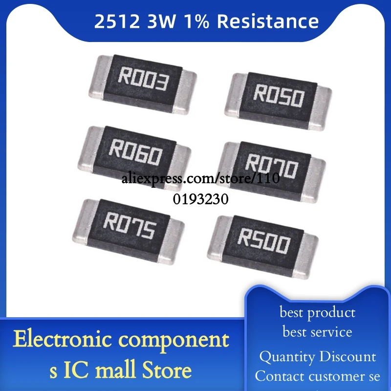 50pcs 2512 Smd Resistor 3w 1% 0 Ohm ~ 0.62r Ohm 0.001r 0.002 0.003r 0 ...