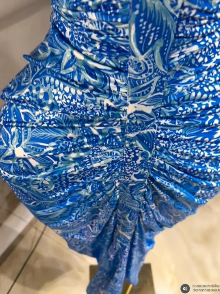 Wmstar Dress Women Wholesale Long Sleeved Lapel Printed Pleated Slimming and Waist Cinching Dresses Drop Shopping New Style