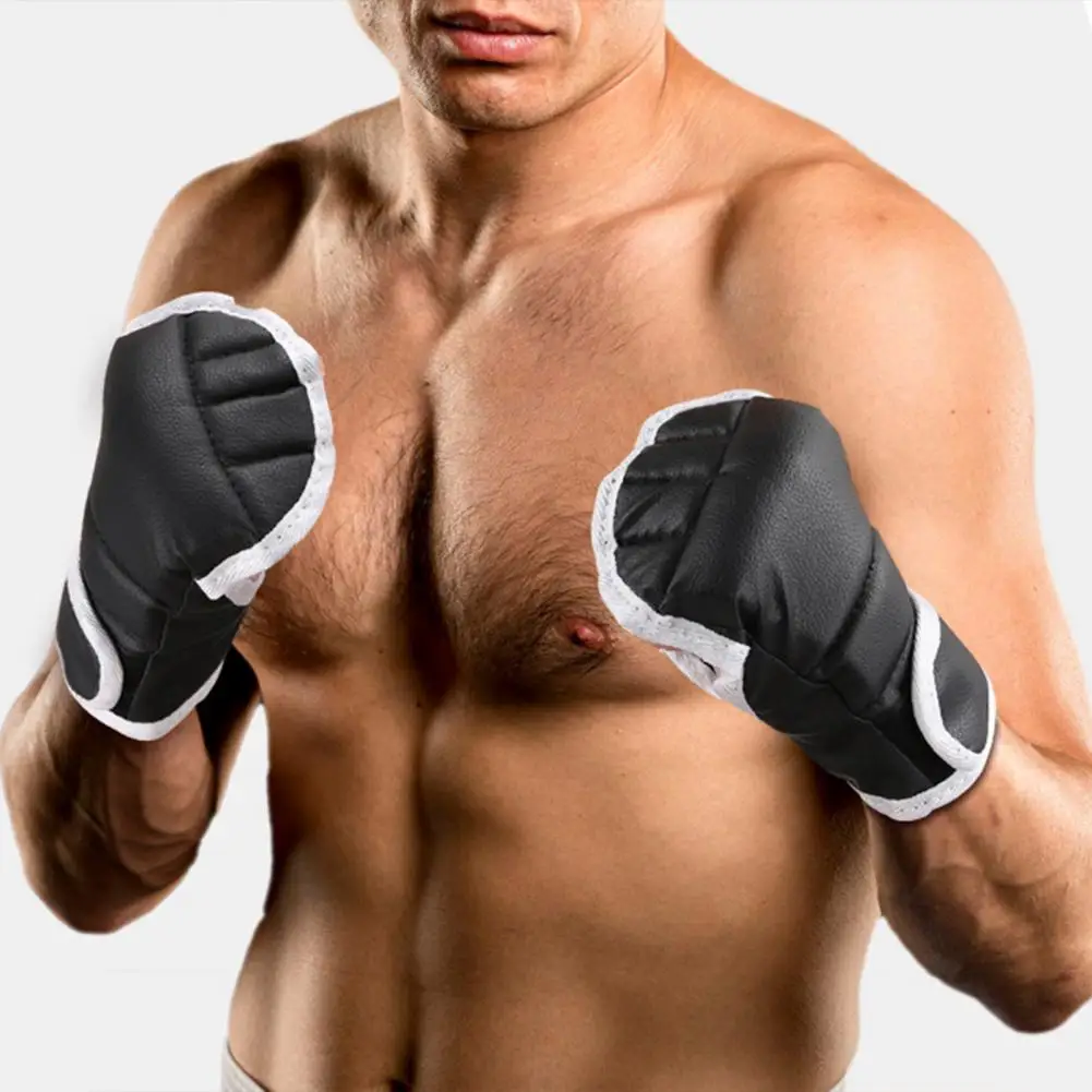 1 Pair Boxing Gloves Breathable Fighting Punching Gloves Shock Absorbing Hand Wrist Faux Leather Kickboxing