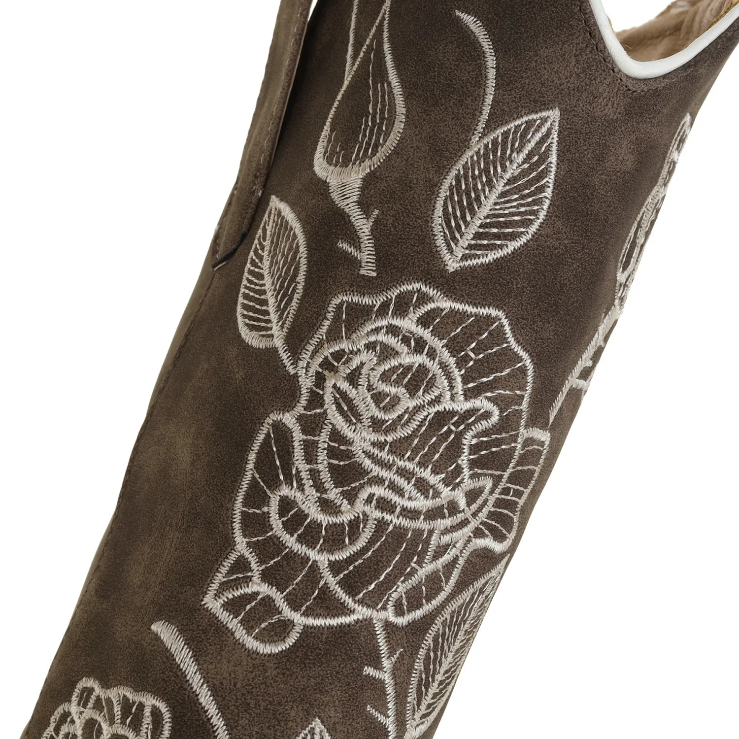 Cowboy Embroider Western Boots Women's Retro Cowgirls Mid Calf Boots 2024 Autumn Winter Comfy Heeled Shoes