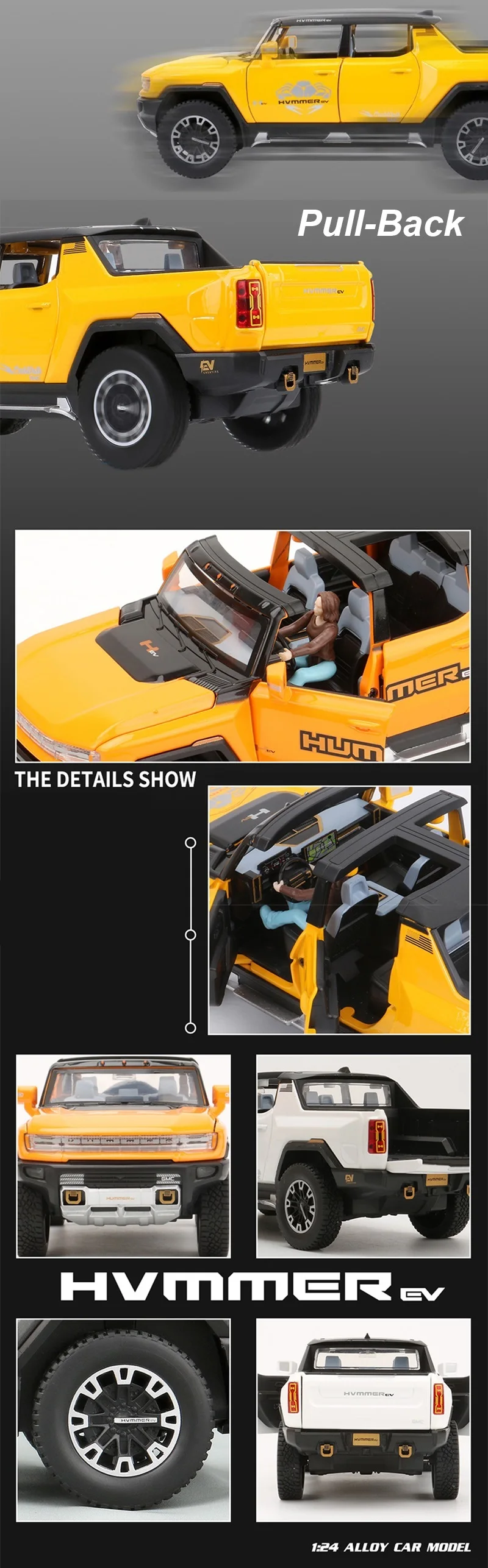 1:24 Hummer Ev Truck Alloy Car Model New Energy Off-Road Vehicle Toys Simulation With Sound And Light Two Styles