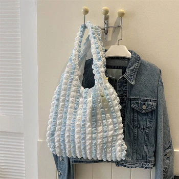 حقيبة كتف عصرية خفيفة الوزن قابلة للطي تحت الإبط، حقيبة يد مخططة للنساء للاستخدام اليومي، حقيبة حمل ذات سعة كبيرة 2