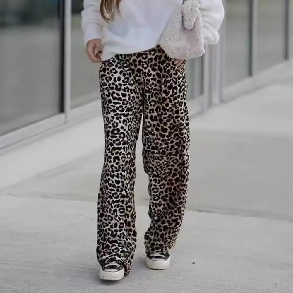 

Mid-rise Elastic Waist Trousers Print Pants Leopard Print Wide Leg Pants for Women Mid-rise Elastic Waist Trousers Stylish