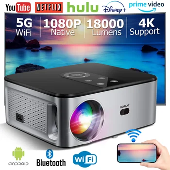 HORLAT 안드로이드 4K LED 프로젝터, 700ANSI, 풀 HD, 1080P 비디오, 홈 시어터, 자동 키스톤, 5G 와이파이, 18000 루멘, 휴대용 프로젝터