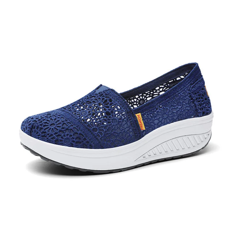 Women Shoes Platform Middle Heels Fashion Sneakers Woman Elegant Sweet Air Mesh Breathable Summer Shoes Casual Light Non-slip