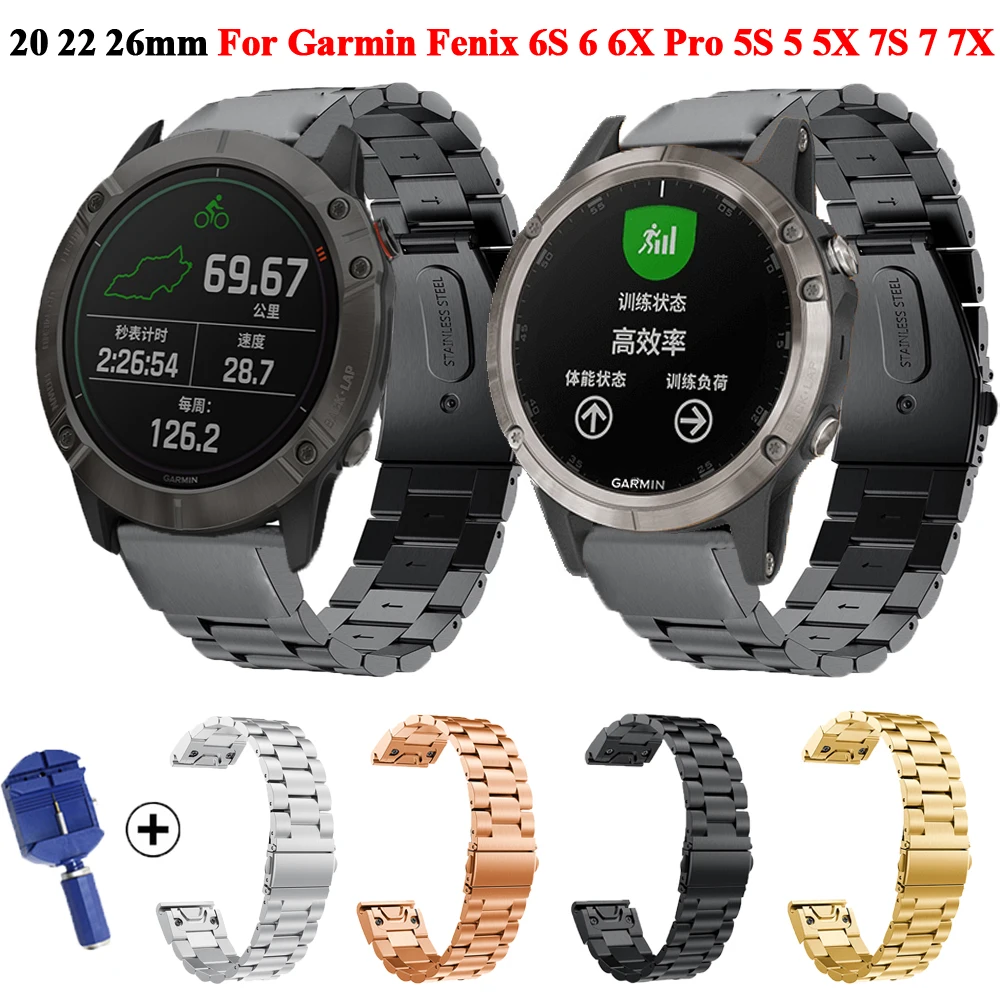 

20 22 26mm Stainless Steel Strap For Garmin Fenix 6 6XPro 6S 5S 5 5XPlus 7S 7 7X Watch Band QuickFit Bracelet Metal Wrist Correa