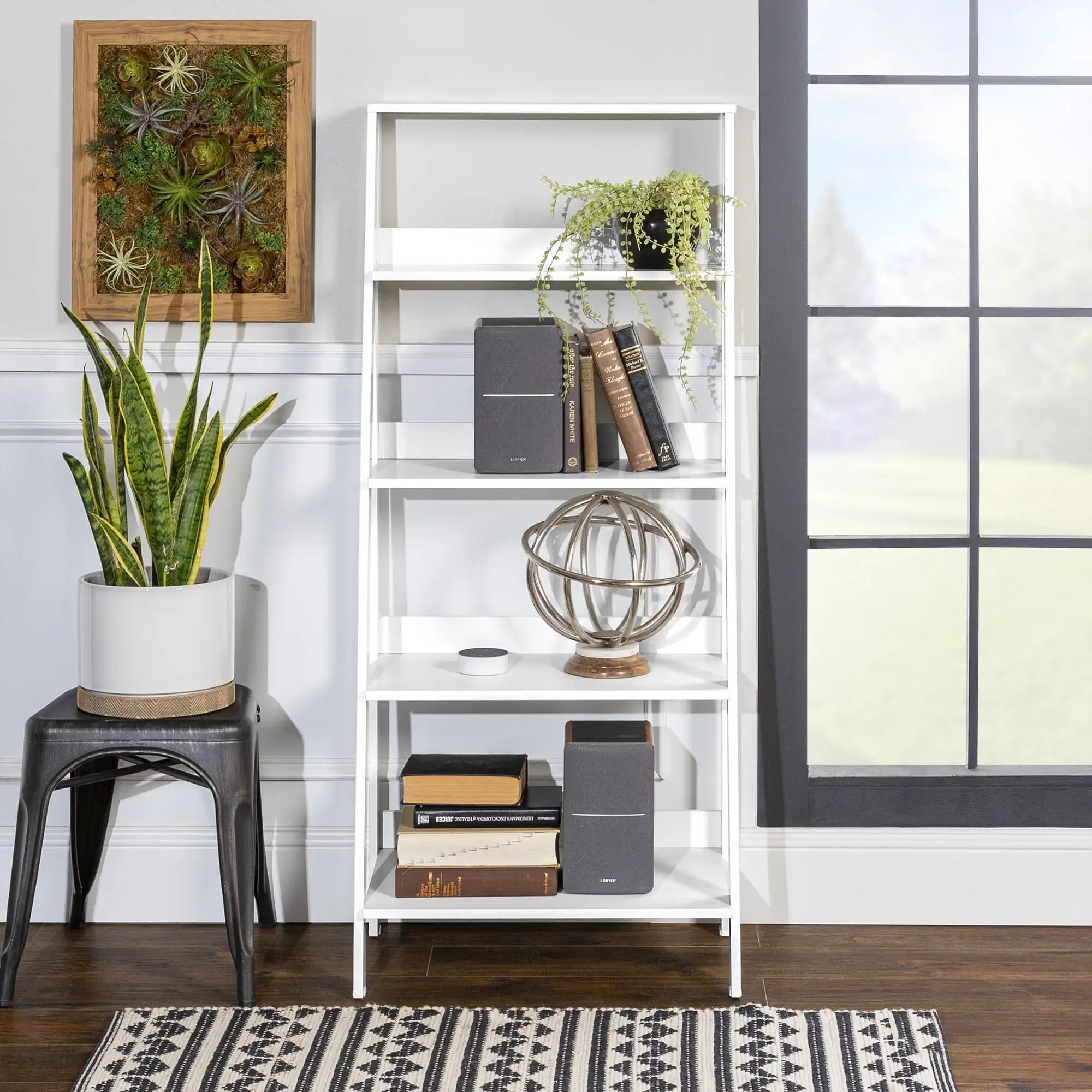 

4-Shelf Wood Leaning Ladder Bookcase, White