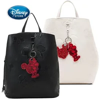 Disney Printed Mickey Women PU Leather Backpack Girl Personalized Fashion Backpack With Pendant Double Shoulder Bag+Handbag 1