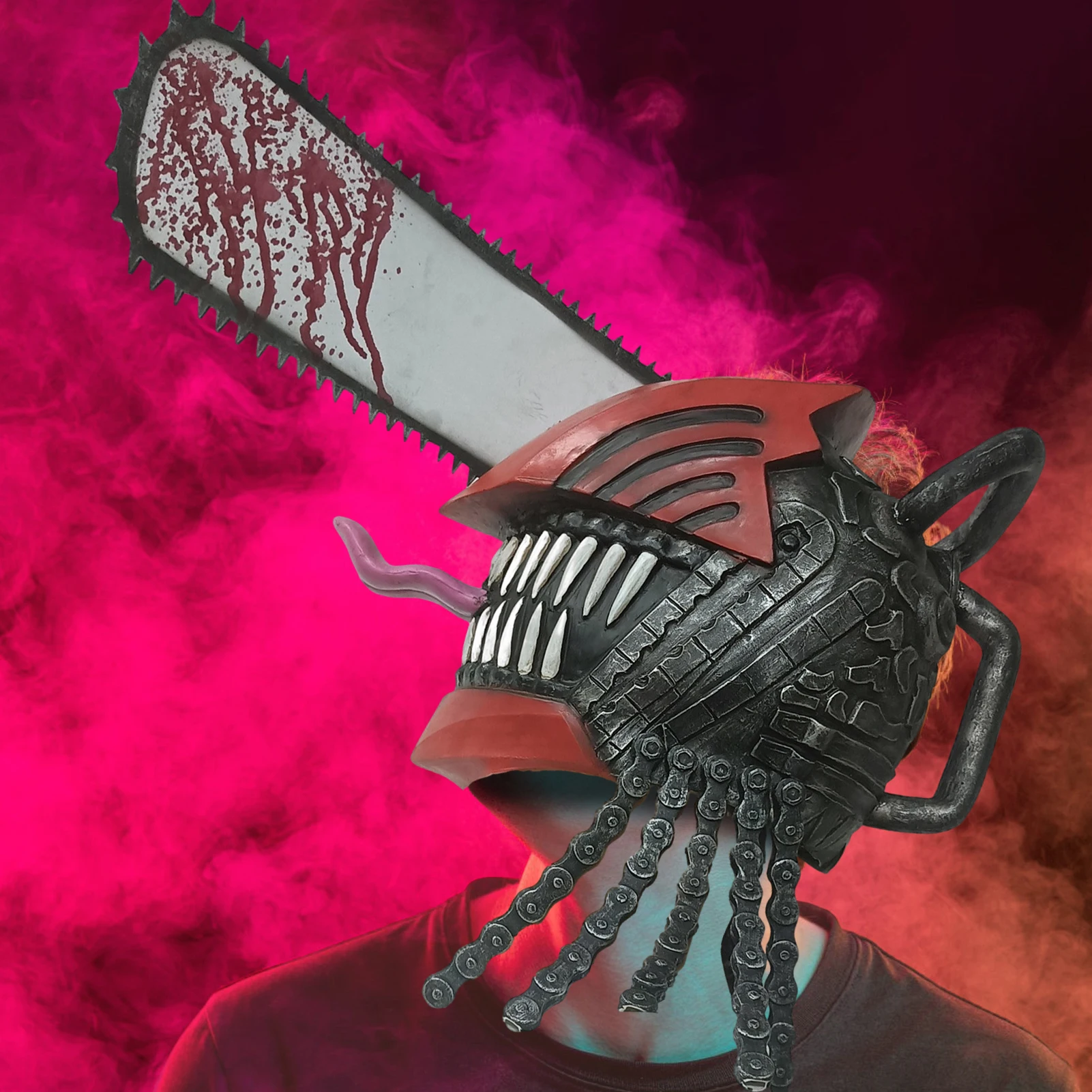  Edlike Anime Chainsaw Man Mask with Chain,Pochita  Headwear,Blood Chainsaw Man Denji Mask for Halloween Birthday Party  Carnival,Denji Pochita Helmet and Tongue : Toys & Games