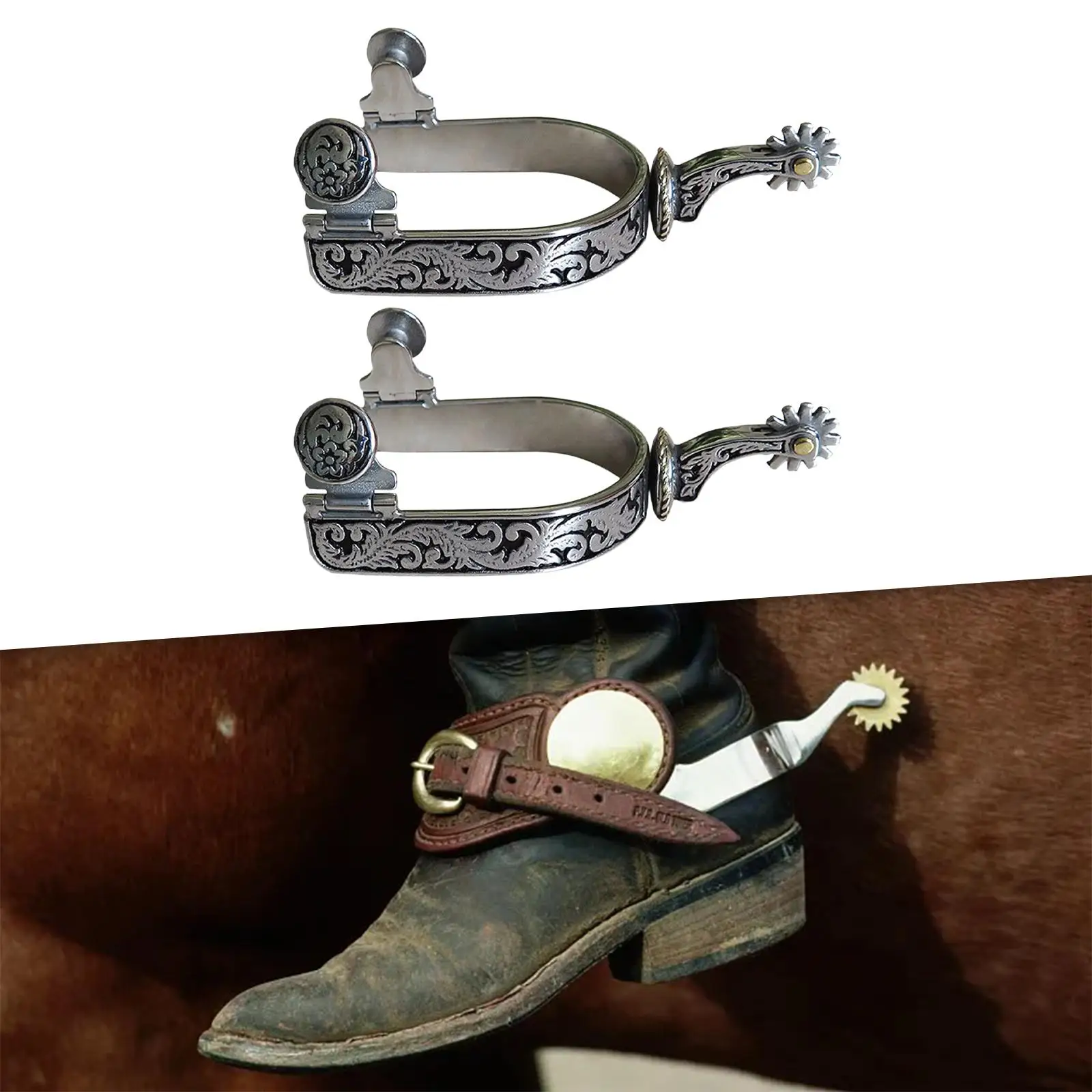 2Pcs Horse Spurs with Gear Antique Style Equipment Anti Rust Western Cowboy Spurs Boots Spurs for Adults Competition Training 3