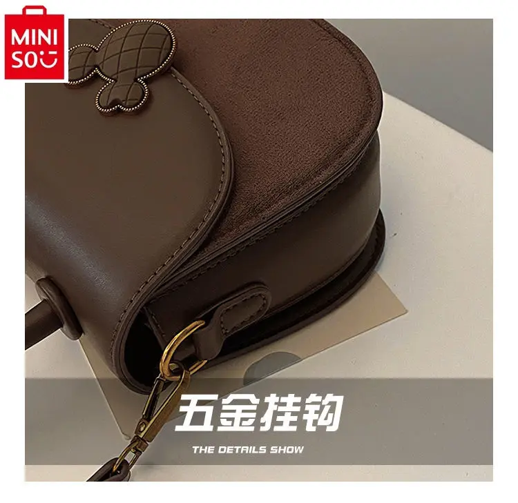 MINISO Disney Retro Fashion Mickey Lock Buckle Handbag for Women High Quality PU Classic Versatile Shoulder Small Round Bag