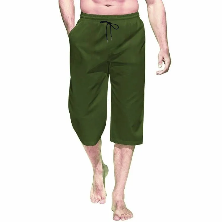 Cross border hot selling men's capris casual lightweight capris drawstring elastic waist beach yoga belt pocket 4