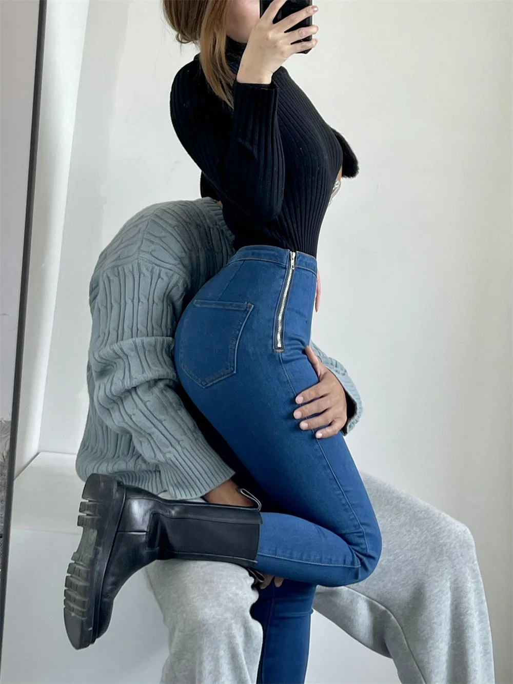 Mulheres De Cintura Alta Jeans Mulher Sexy Preto Azul Elástico Magro Lápis  Calças Femininas Multi-tamanho Zíper Lavagem Denim Calças Menina - Jeans -  AliExpress