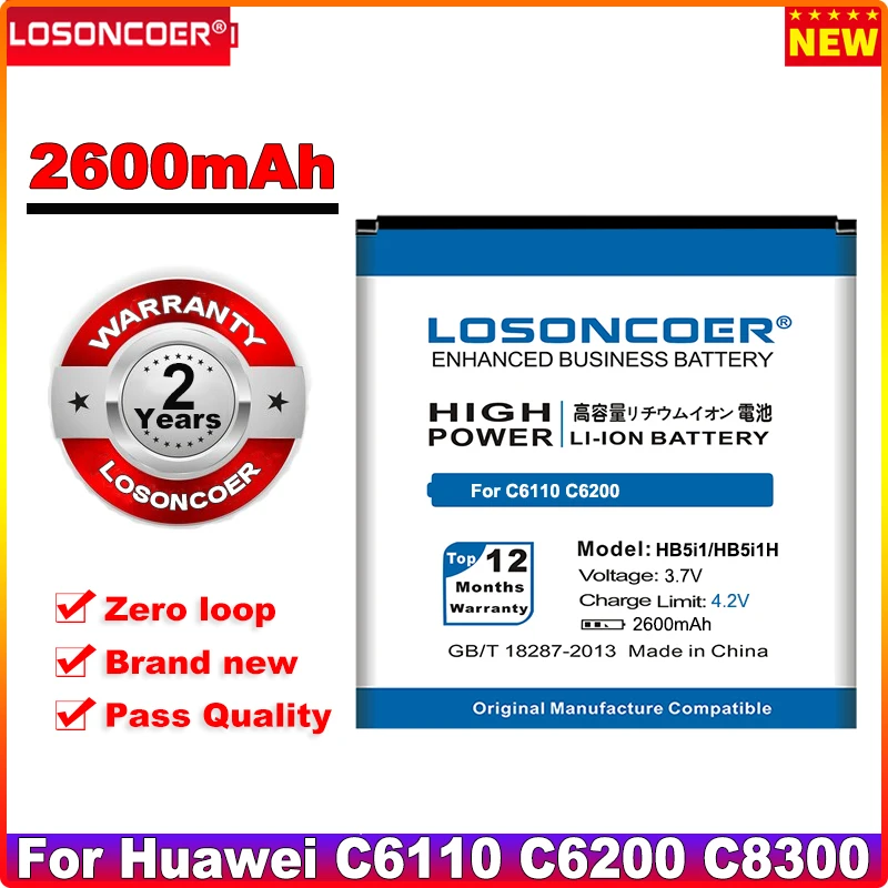 

LOSONCOER 2600mAh HB5i1 HB5i1H Battery For Huawei C6110 C6200 C8300 G6150 G7010 U8350 Battery