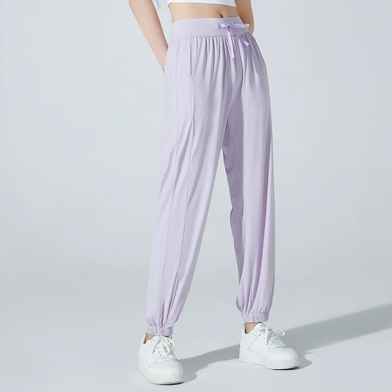 Spring and Summer Women's Elastic High Waist Solid Pockets Bandage Casual Loose Trousers Office Lady Vacation Fashion Pants