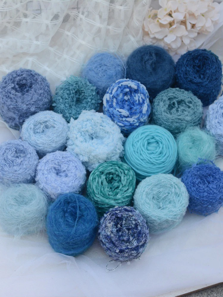 25G Blue Series Filato Per Maglieria Soft Cool Partner Thread Filato Tinto All'Uncinetto Per Bambole Con Cappello Maglione Sciarpa Tessuta Mohair All'