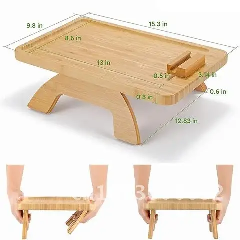 

Bamboo Tray Sofa Armrest Clip-On Table Storage Leg Tray Sofa Tray Foldable Bed TV Snack Remote Control/Coffee/Snack Tray